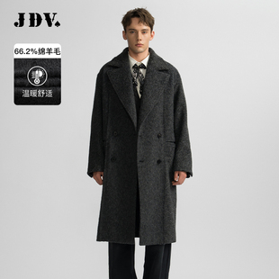 男装 深灰大翻领双排扣绵羊毛大衣时尚 WCO4526 秋冬男士 JDV商场同款