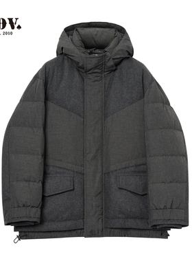 JDV商场同款秋冬季灰色连帽羽绒服短款廓形拼接保暖外套WDW4575