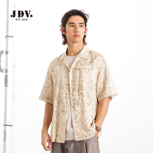JDV商场同款男米色印花短袖衬衫