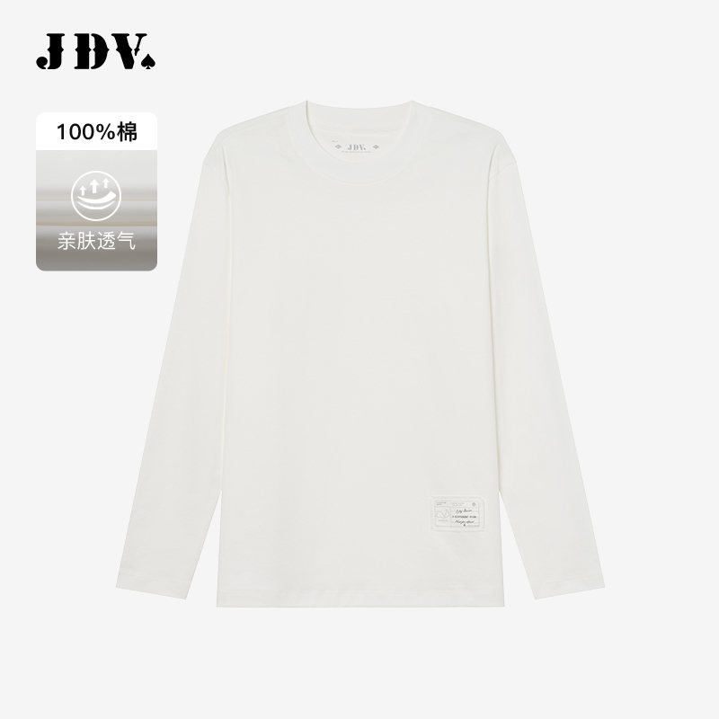 JDV商场同款白色纯棉圆领长袖T恤