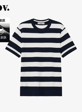 JDV春夏新品商场同款蓝色条纹针织短袖T恤男装上衣WKS4226