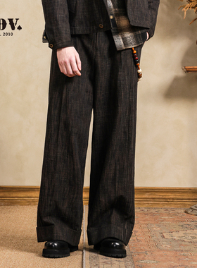JDV男装复古品质休闲裤春秋季商场同款深咖色宽松直筒长裤WPL50W9