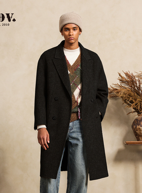JDV商场同款双面羊毛呢大衣双排扣中长款秋冬季保暖加厚呢子外套