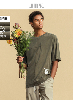 JDV夏季新品商场同款墨绿色短袖男士T恤圆领休闲上衣STT4422