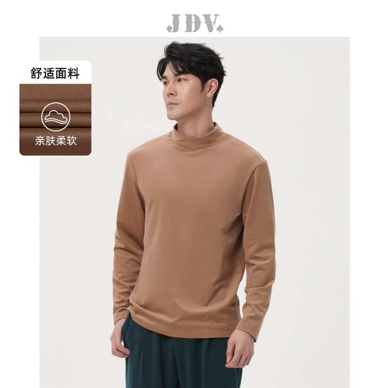 JDV商场同款卡其色中领长袖T恤