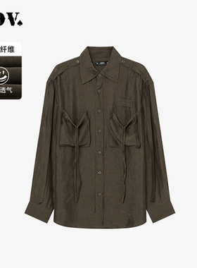 JDV男装春秋新品商场同款军绿色醋纤长袖衬衫休闲上衣WIC4340