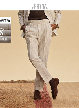 JDV男装春秋新品商场同款米色条纹西裤修身直筒裤长裤SPF4002