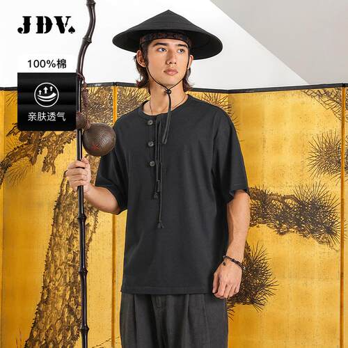 JDV商场同款男黑色纯棉短袖T恤