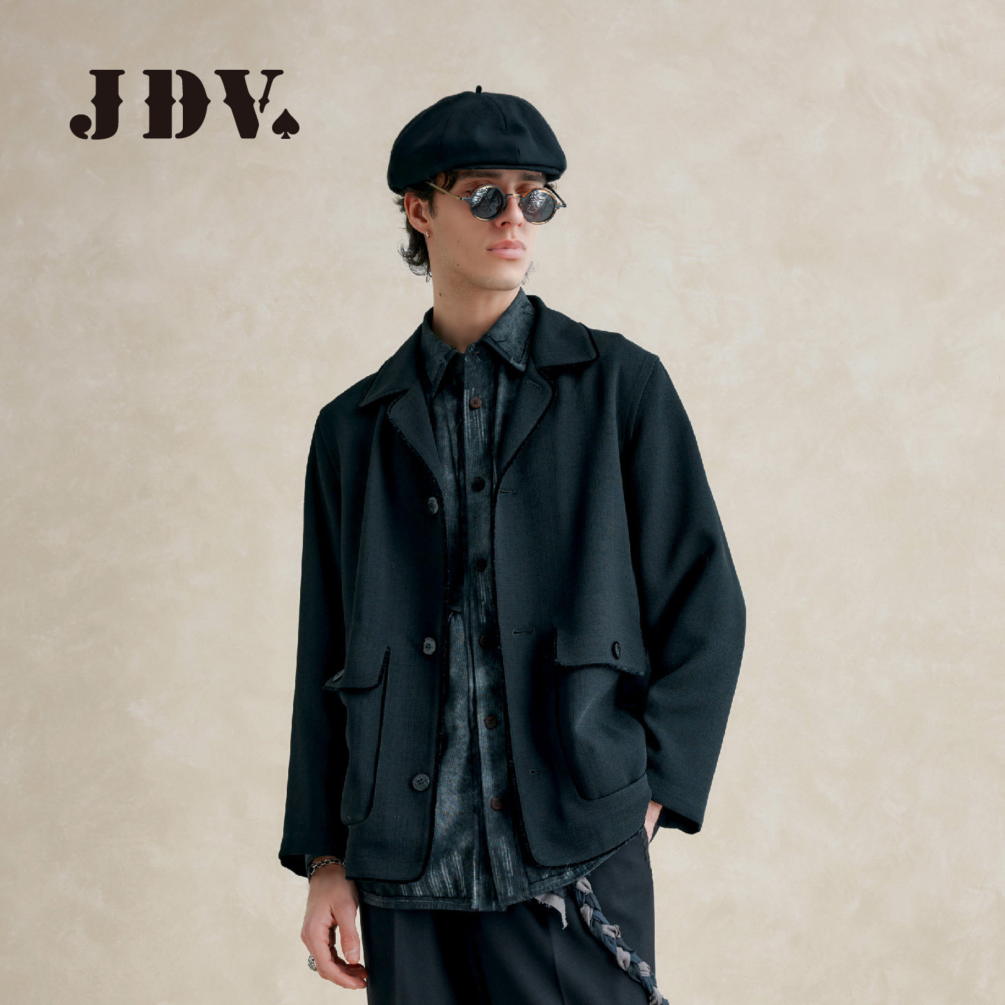 JDV商城同款老钱风工装夹克男2026秋季松弛感黑色休闲外套WJKA267