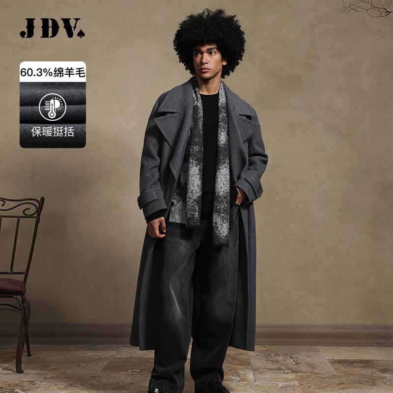 JDV商场同款灰色男士双排扣大衣