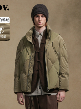 JDV商场同款秋冬男士绿色菱格立领羽绒服短款保暖时尚WDW4557