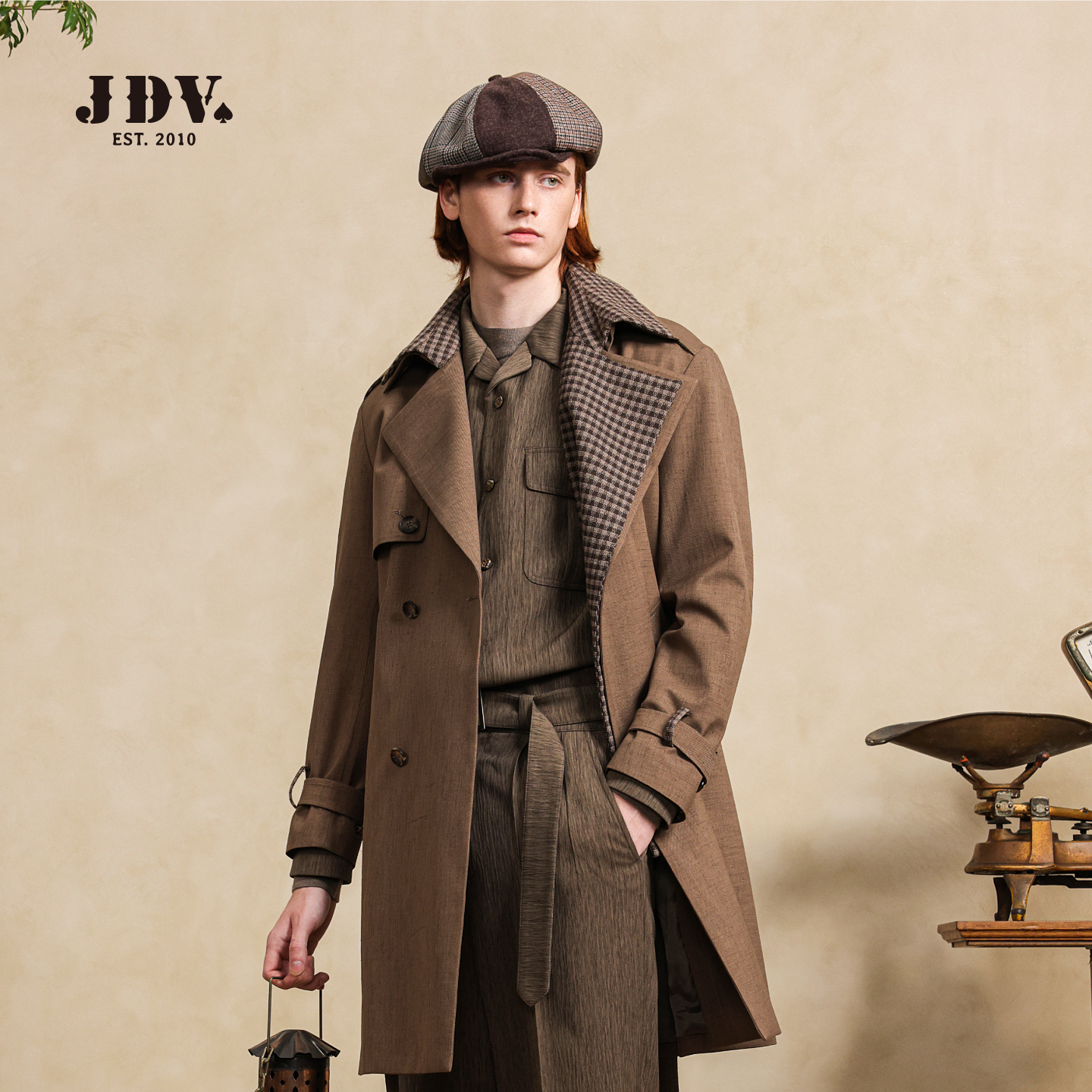 JDV男装复古风衣男士中长款