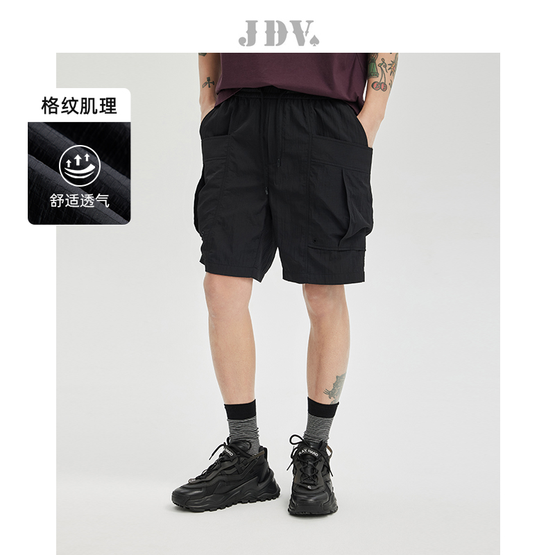 JDV男装黑色松紧腰宽松五分裤