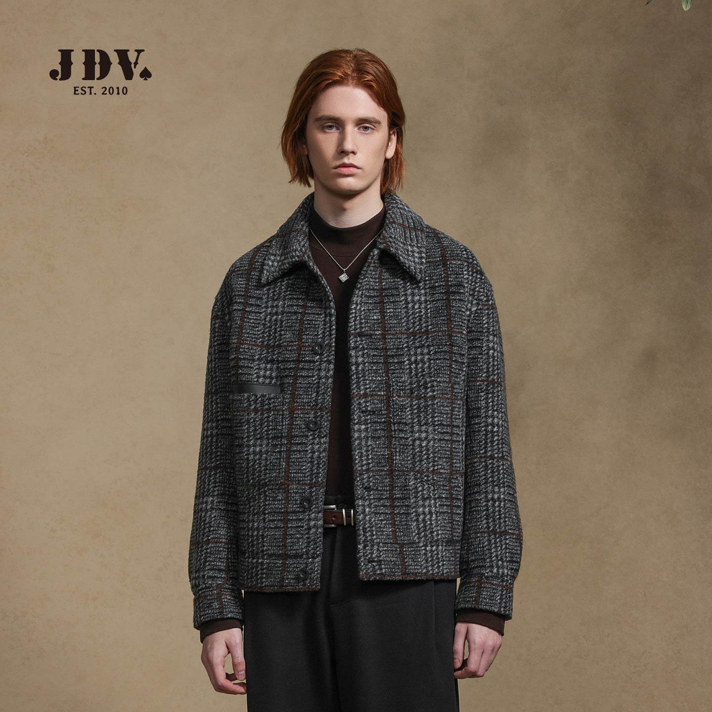 JDV商场同款黑色格纹绵羊毛夹克