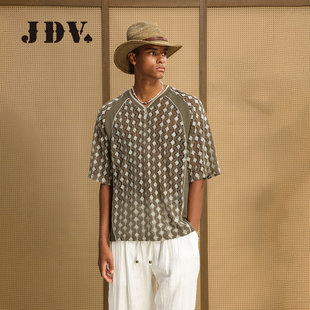 JDV商场同款镂空复古短袖T恤2026春季新品肌理感撞色上衣STTA172