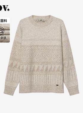 JDV商场同款秋冬新款米色男士圆领宽松提花针织衫毛衫WOT4215