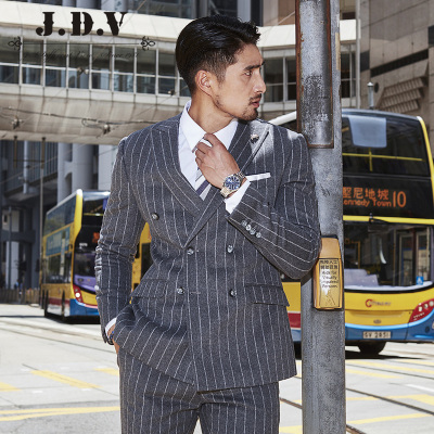 JDV男装 2018年秋季新品 男士深灰条纹商务通勤绅士 正装西服西装