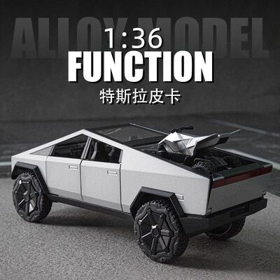 1：36特斯拉皮卡合金车模带摩托回力汽车模型儿童玩具汽车