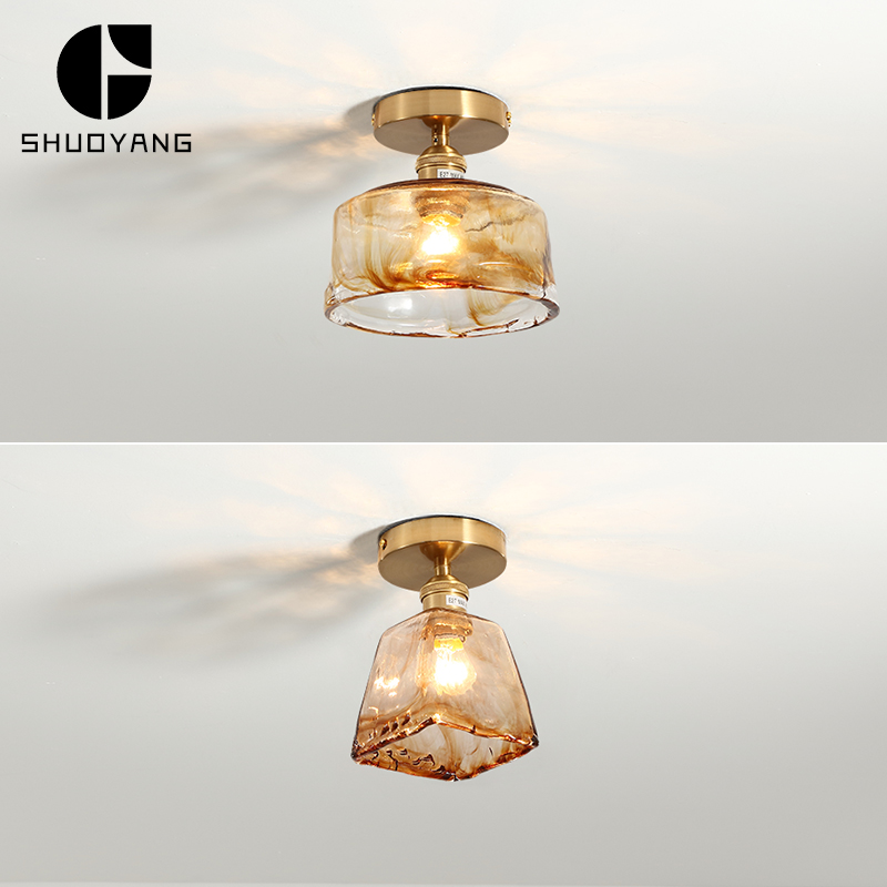 日式玻璃吸顶灯北欧民宿进门入户走廊连廊过道阳台琥珀色网红小灯