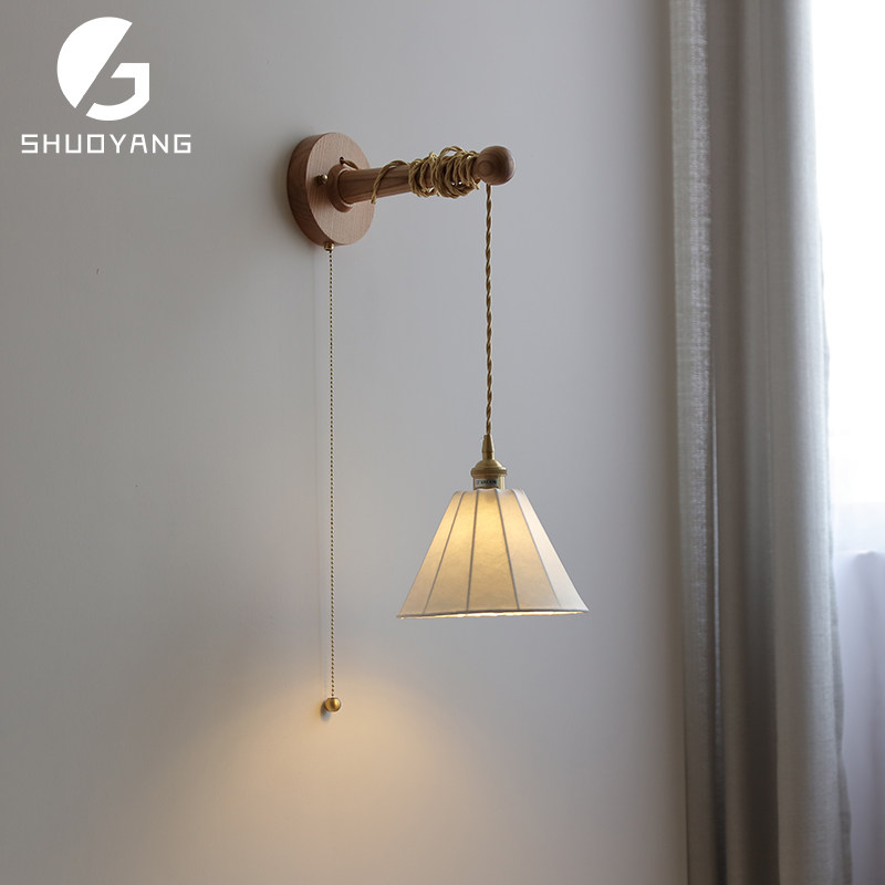 2025新日式蚕丝壁灯设计师简约卧室床头橱窗飘窗自带拉线开关灯具,家装灯饰光源,壁灯,淘宝优惠券,粉丝福利购,淘宝优惠卷