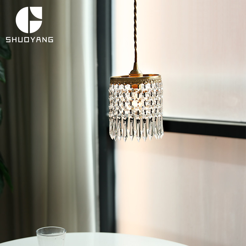 复古水晶吊灯日式手工卧室床头餐厅手工贝壳风铃吧台岛台黄铜灯具,家装灯饰光源,客厅吊灯,淘宝优惠券,粉丝福利购,淘宝优惠卷