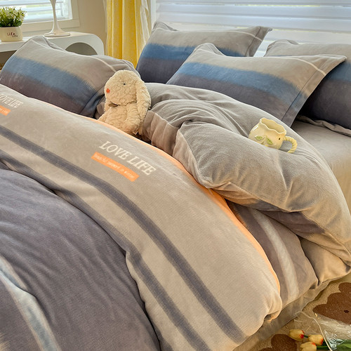 加厚牛奶绒四件套冬季2024新款