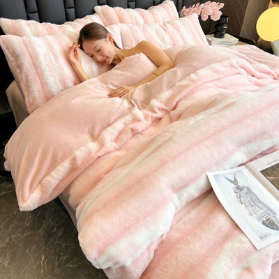 2025新款冬季兔毛绒床上四件套双面毛绒牛奶珊瑚绒床单被罩套床笠