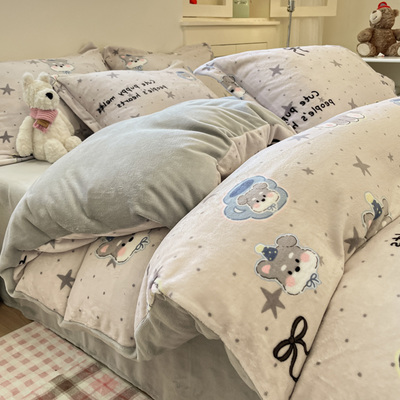 2025新款秋冬季牛奶绒四件套加绒加厚珊瑚绒床单被套三件套法兰绒