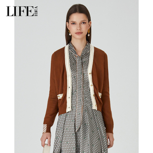 开衫 小香风设计感女装 外套 宽松V领开襟毛衫 LIFE·IDEA秋新品