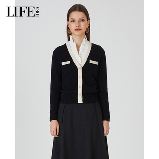 外套 女休闲开衫 LIFE·IDEA秋冬新品 小香风撞色边设计宽松针织衫