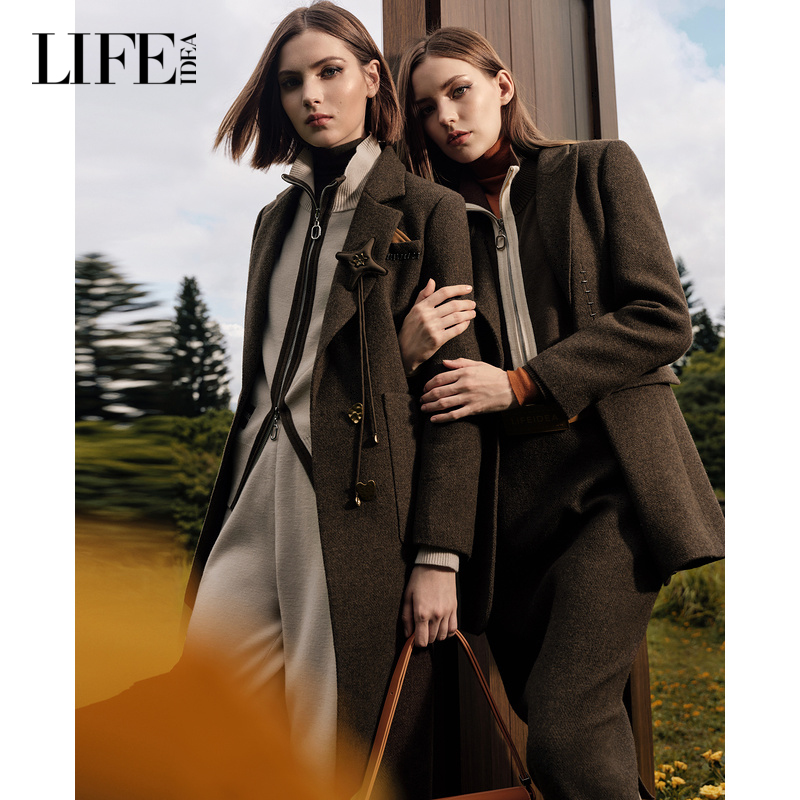 莱芙艾迪儿美拉德纯羊毛毛呢外套