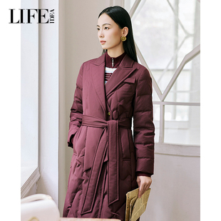 收腰薄款 LIFE·IDEA冬季 领长款 西装 羽绒服通勤外套高级感女 新款