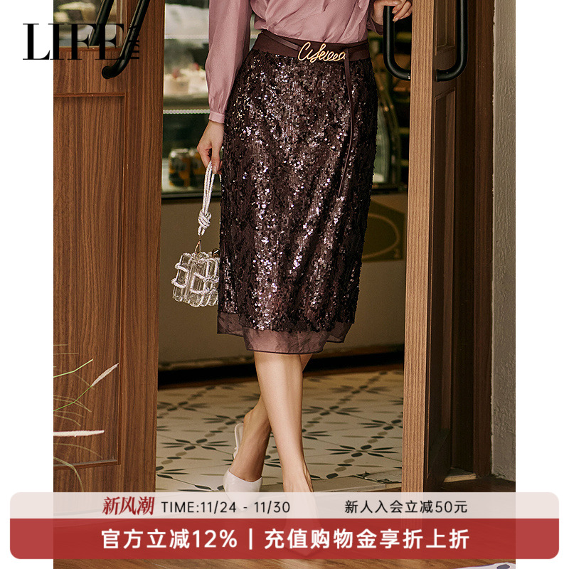 莱芙·艾迪儿重工珠片半身裙