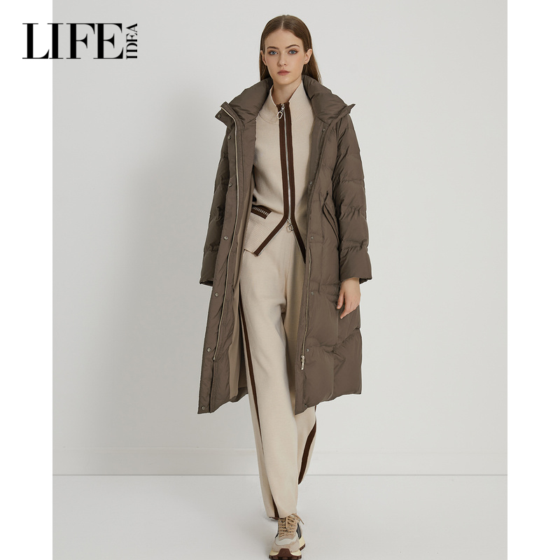 莱芙·艾迪儿复古棕色长款羽绒服