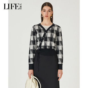 上衣黑白格纹搭配套头毛衫 LIFE·IDEA商场同款 高级感秋冬女装