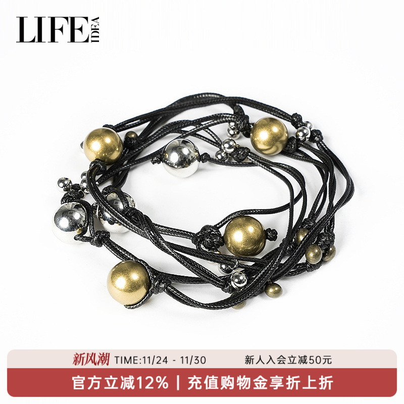 莱芙艾迪儿法式复古金银珠腰带女