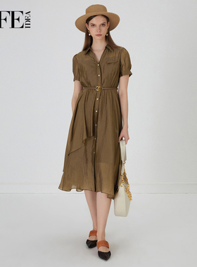 莱芙·艾迪儿夏季轻薄光泽感衬衫连衣裙女新款欧根纱中长裙子