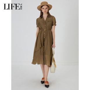 欧根纱中长裙子 连衣裙女新款 LIFE·IDEA夏季 轻薄光泽感衬衫