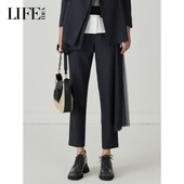 网纱拼接设计感裤 黑色休闲直筒裤 子女 新款 莱芙·艾迪儿2023年冬季