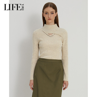 LIFE·IDEA冬季 女镂空设计显瘦通勤套头毛衣上衣 半高领针织衫