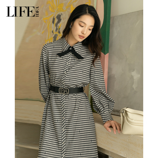 裙子 设计感衬衫 LIFE·IDEA艺术感格子连衣裙女秋冬新品 灯笼袖