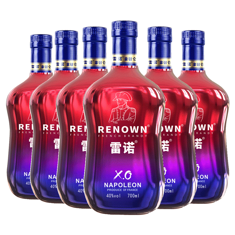 雷诺（RENOWN)拿破仑白兰地XO炫彩版 700ml*6礼盒箱装洋酒