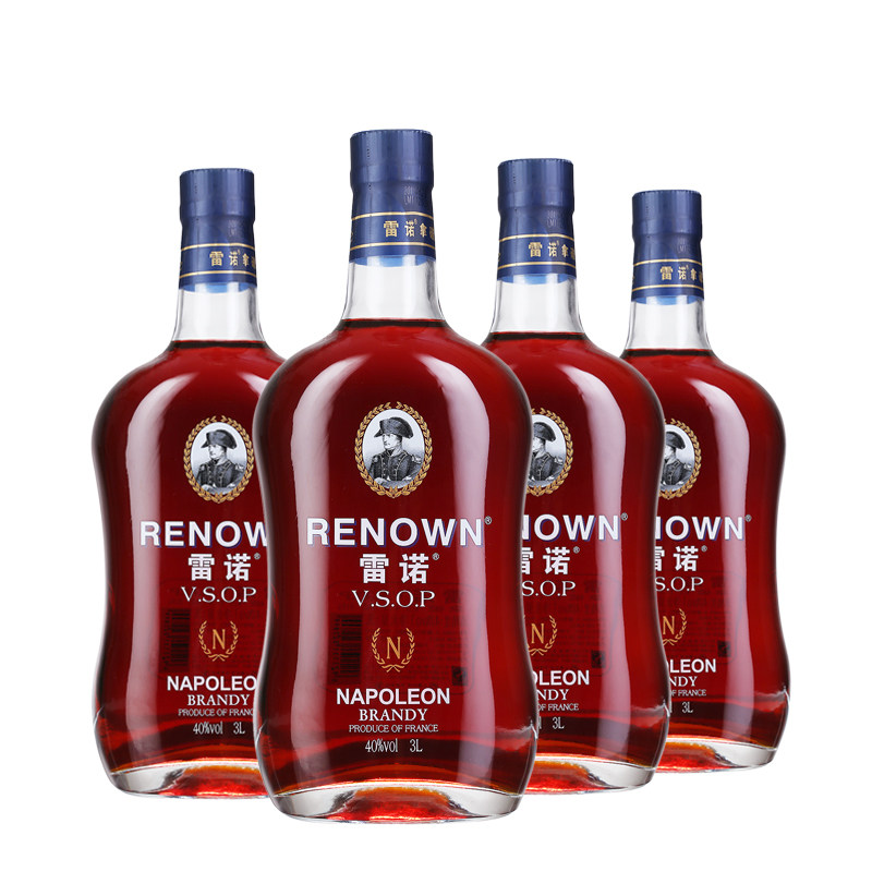 法国原液进口 雷诺RENOWN拿破仑白兰地VSOP3L*4瓶整箱优惠洋酒