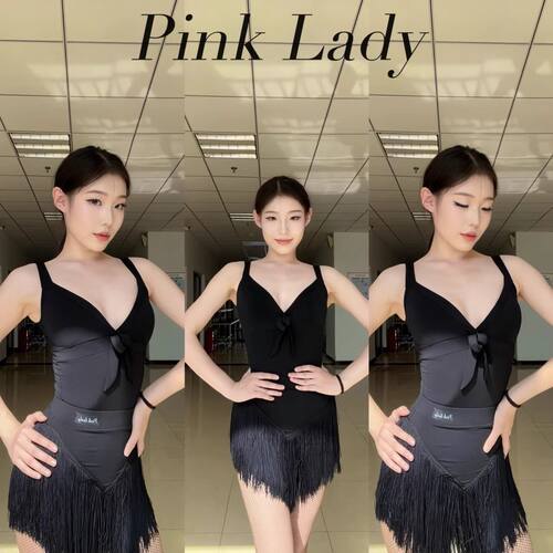 pinklady舞服拉丁舞服黑白蝴蝶结吊带三角流苏裙蓬蓬裙练功服套装