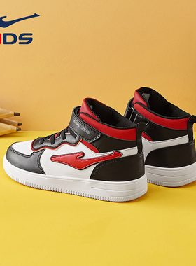 鸿星尔克儿童鞋2025新款秋冬AJ高帮板鞋男童加绒运动鞋儿童二棉鞋