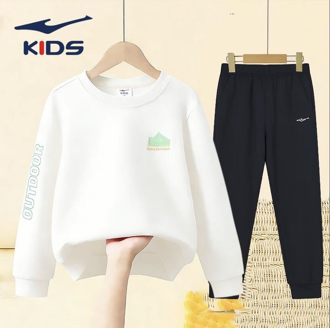 鸿星尔克童装儿童纯棉运动套装2026春季新款卫衣卫裤上衣长裤男童