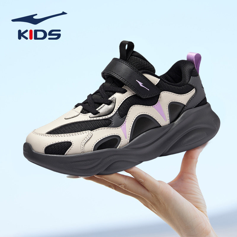 鸿星尔克童鞋女童运动鞋秋冬儿童休闲黑色老爹鞋中大童跑步鞋男童