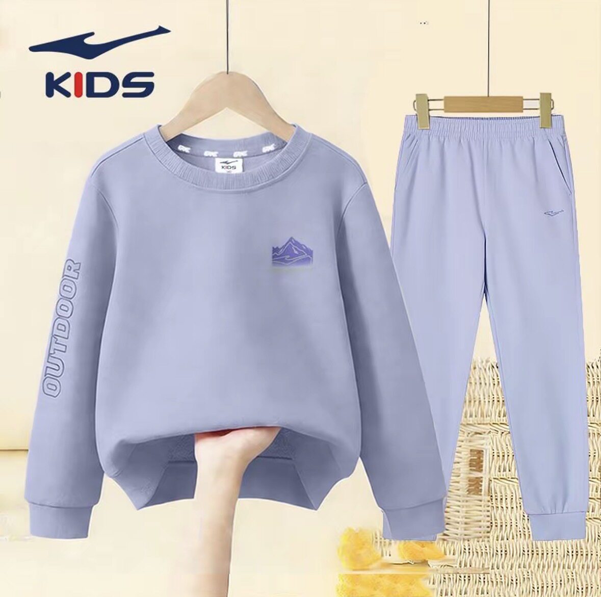 鸿星尔克童装儿童纯棉运动套装2026春季新款卫衣卫裤上衣长裤女童