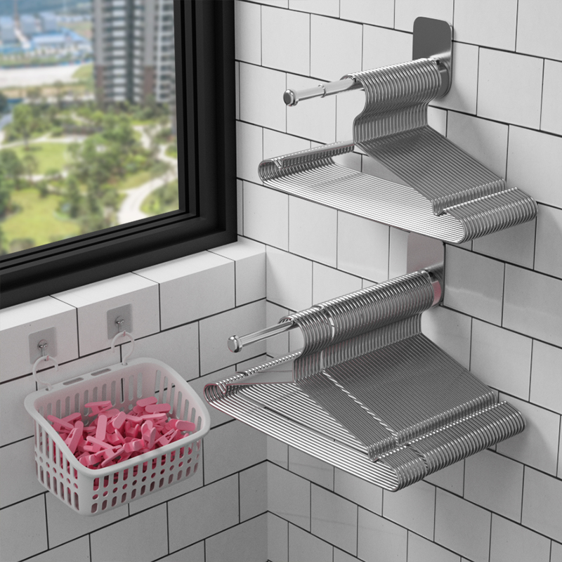 不锈钢衣架收纳神器阳台置物架放挂衣架整理挂钩勾壁挂式墙上架子