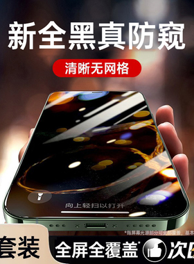 [全黑防窥膜]第一卫适用苹果16防窥钢化膜iPhone15Promax防偷窥14手机膜13窥屏12全覆盖11防摔xsmax贴膜plus